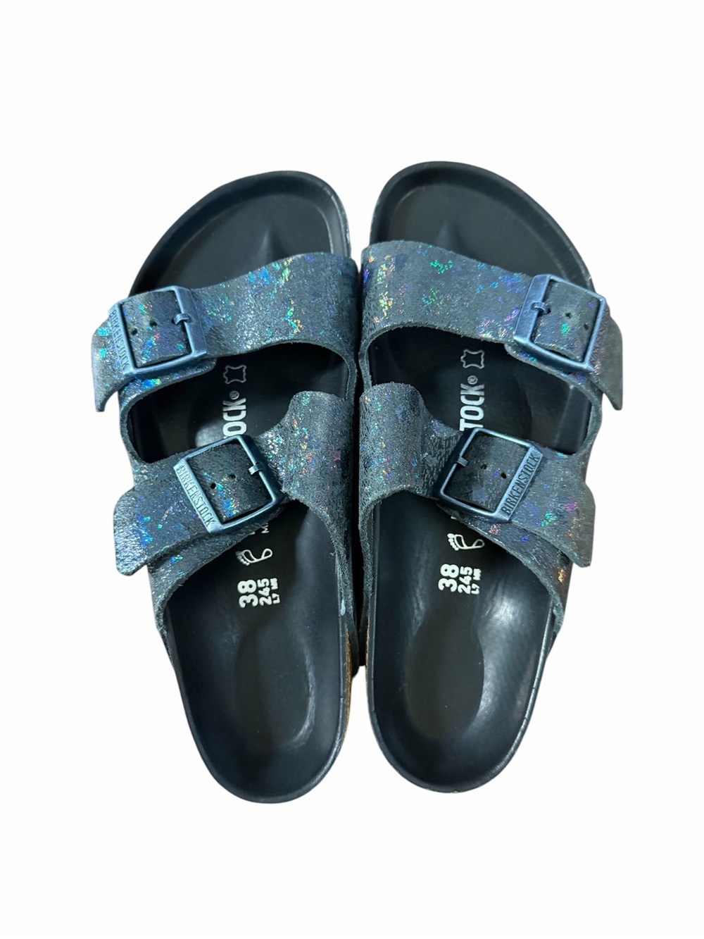 Birkenstock Women's Double Buckle Slide Sandals in Iridescent Blue-Black - Picture 3 of 6